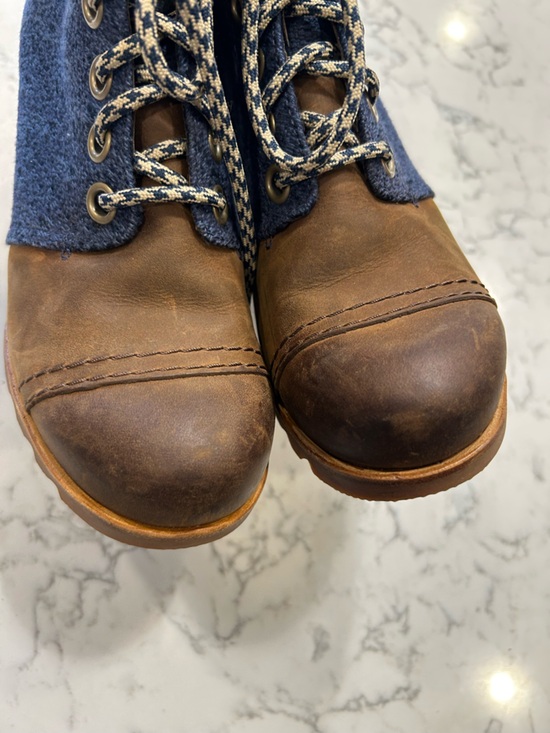 Sorel Women’s Lexie Wedge Ankle Bootie Leather & Canvas Shoe Size 7 - Picture 7 of 10